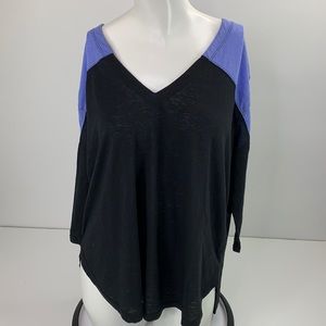 We The Free Womens V-Neck 3/4 sleeve color block knit top black purple XS
